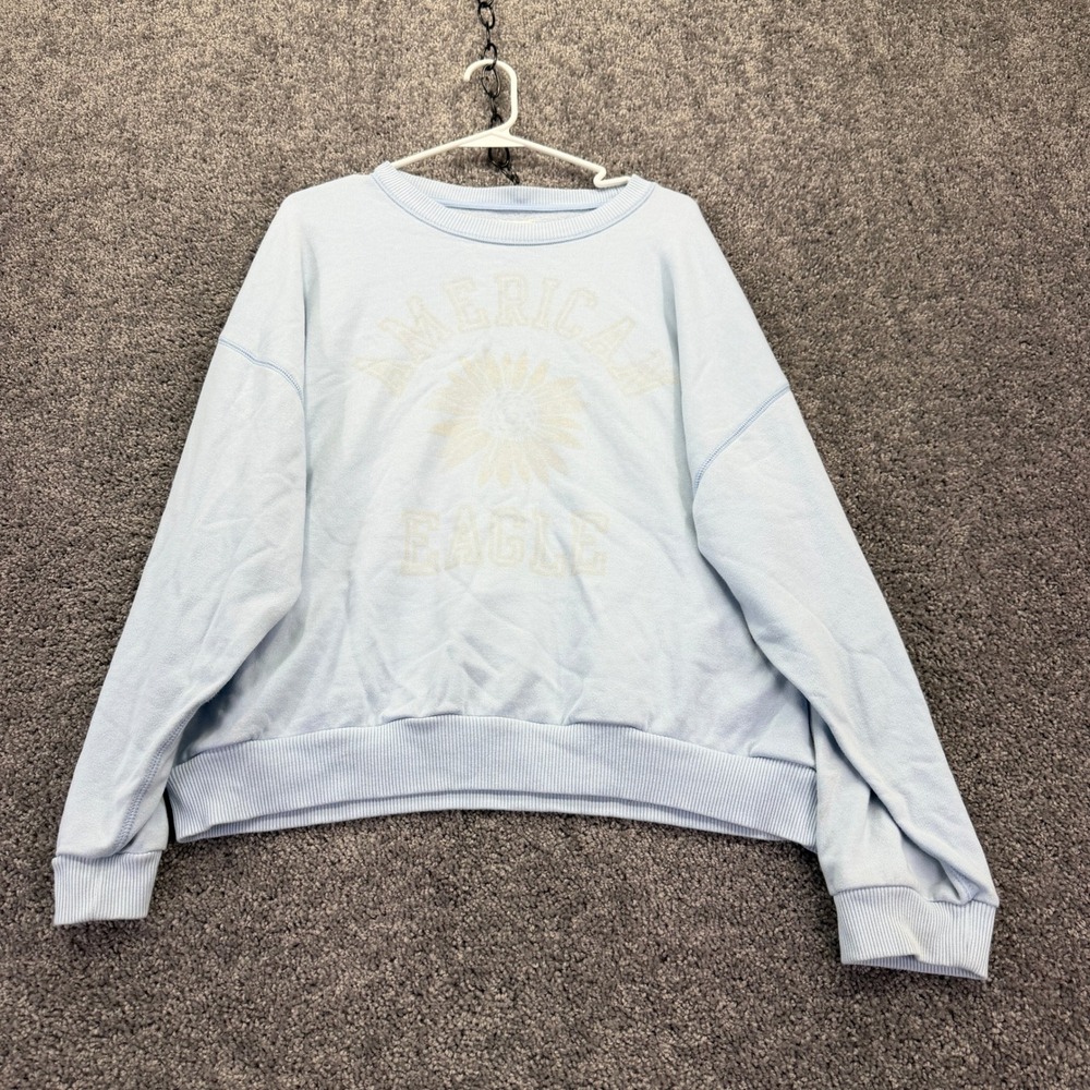 American Eagle Sweatshirt Womens XL Blue Graphic Sunflower Pullover